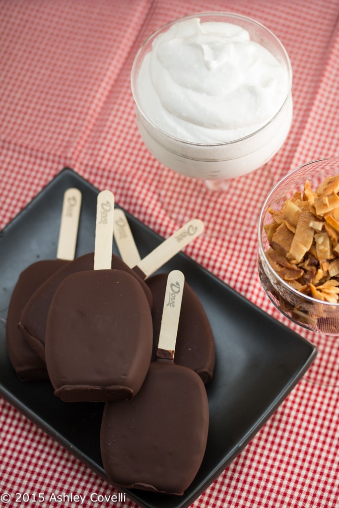 DOVEBARS with Whipped Coconut Cream + Maple Cinnamon Toasted Coconut Chips