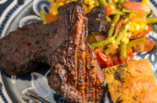Spice Rubbed Smoked Country Style Ribs with Farm Fresh Veggie Sauté