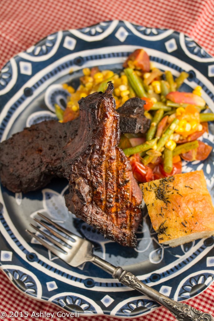 Spice Rubbed Smoked Country Style Ribs with Farm Fresh Veggie Sauté