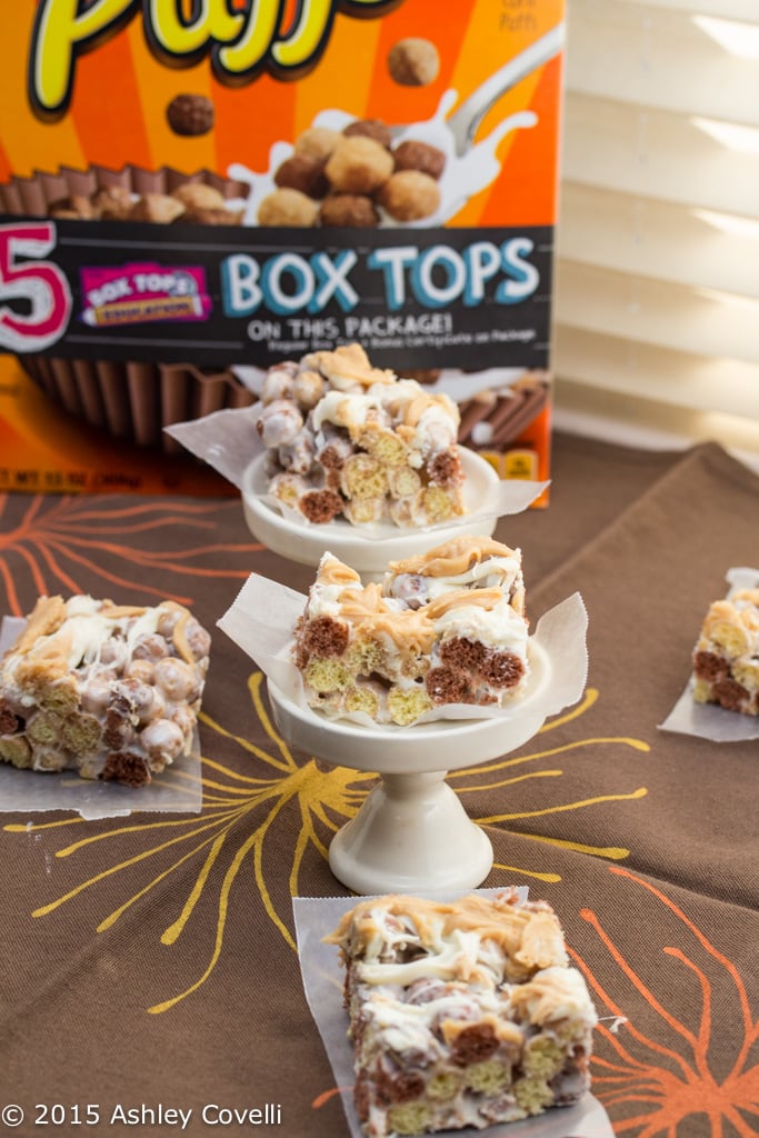 Reese's Puffs Cereal Bars with White Chocolate & Peanut Butter Drizzle