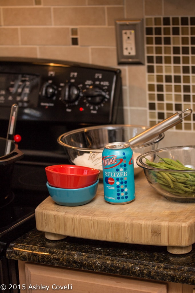 Ingredients for making tempura green beans.