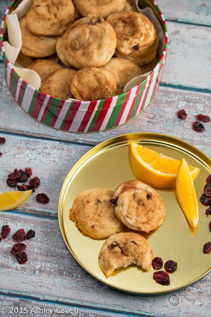 Cranberry Orange Snickerdoodles in a tin.