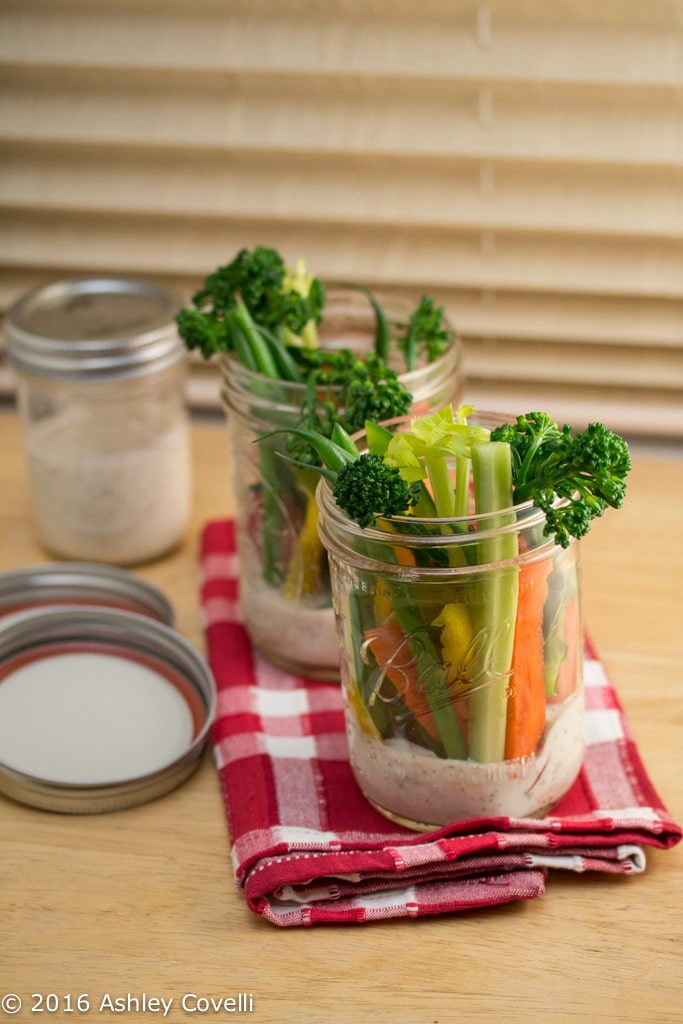Crudité Cups with Homemade Ranch Dressing.