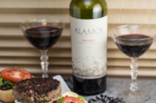 Persian Malbec Lamb Burgers with Mast-o-Khiar and Pomegranate Tomato Jam.