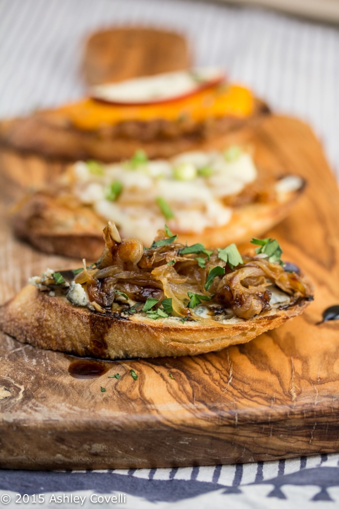 French Cheese + Carmalized Onion Crostini Trio