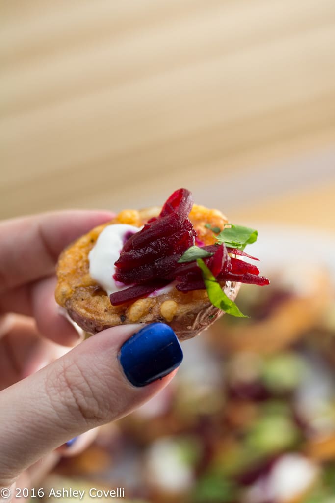 Cheesy Potato Skins with Smoky-BBQ Shredded Beets