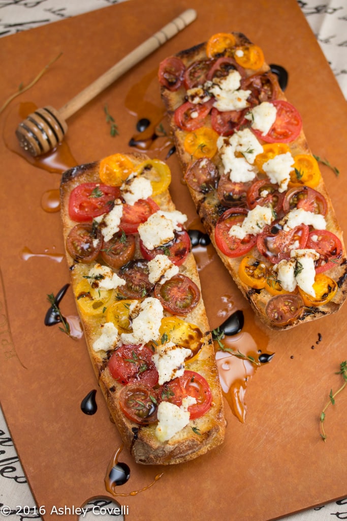 Garlicky Tomato, Ri(goat)ta Cheese, Thyme, Honey + Aged Balsamic Toast