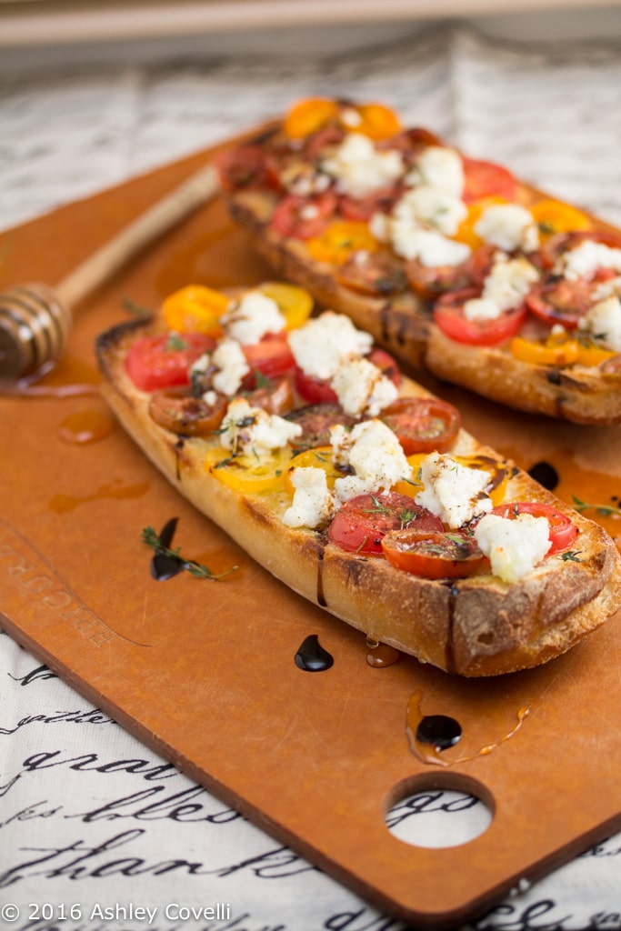 Garlicky Tomato, Ri(goat)ta Cheese, Thyme, Honey + Aged Balsamic Toast