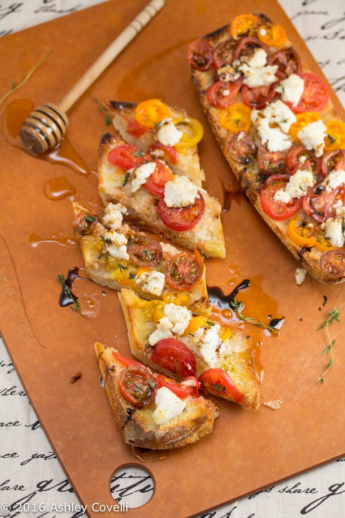 Garlicky Tomato, Ri(goat)ta Cheese, Thyme, Honey + Aged Balsamic Toast