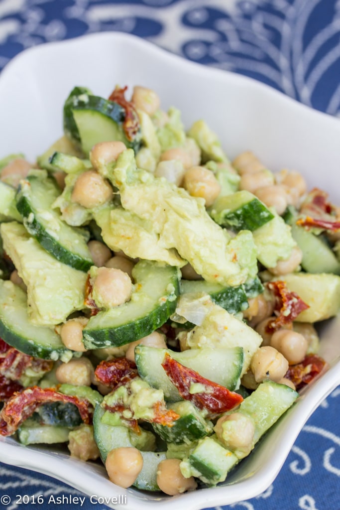 Creamy Cucumber, Avocado, Chickpea, & Sun-Dried Tomato Salad