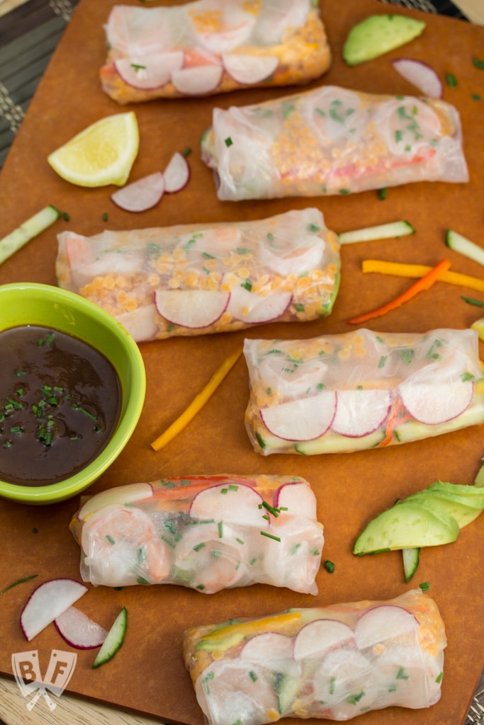 Shrimp + Red Lentil Summer Rolls with Hoisin-Bean Sauce: This installment of Big Flavors from a Mystery Basket features a vibrant, Asian-inspired dish that was a big hit at the dinner table!