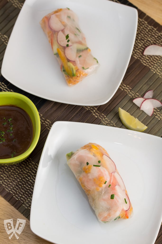 Shrimp + Red Lentil Summer Rolls with Hoisin-Bean Sauce: This installment of Big Flavors from a Mystery Basket features a vibrant, Asian-inspired dish that was a big hit at the dinner table!