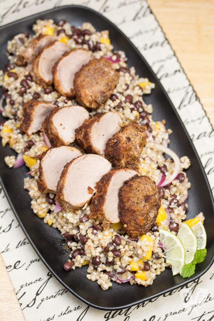 Veggie-and-Spice-Crusted Pork Tenderloin with Tropical Buckwheat Salad: This installment of Big Flavors from a Mystery Basket turns ingredients sent to me from a Hoosier food blogger into a delicious dinner with Southwest flair.