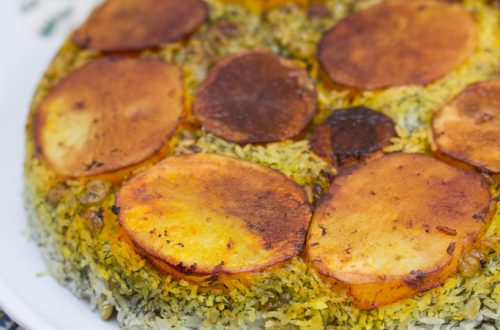 Persian Dill + Lima Bean Riceturned out onto a platter.