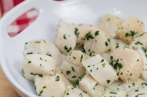 Julia Child's Wine Poached Sea Scallops Poached with Fines Herbes: A quick-and-easy, elegant seafood course that's sure to impress!