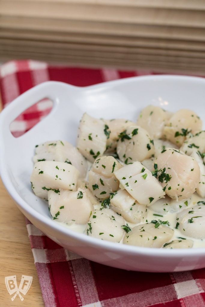 Julia Child's Wine Poached Sea Scallops Poached with Fines Herbes: A quick-and-easy, elegant seafood course that's sure to impress!