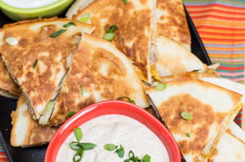 Chicken Quesadillas with Chipotle Ranch Dip