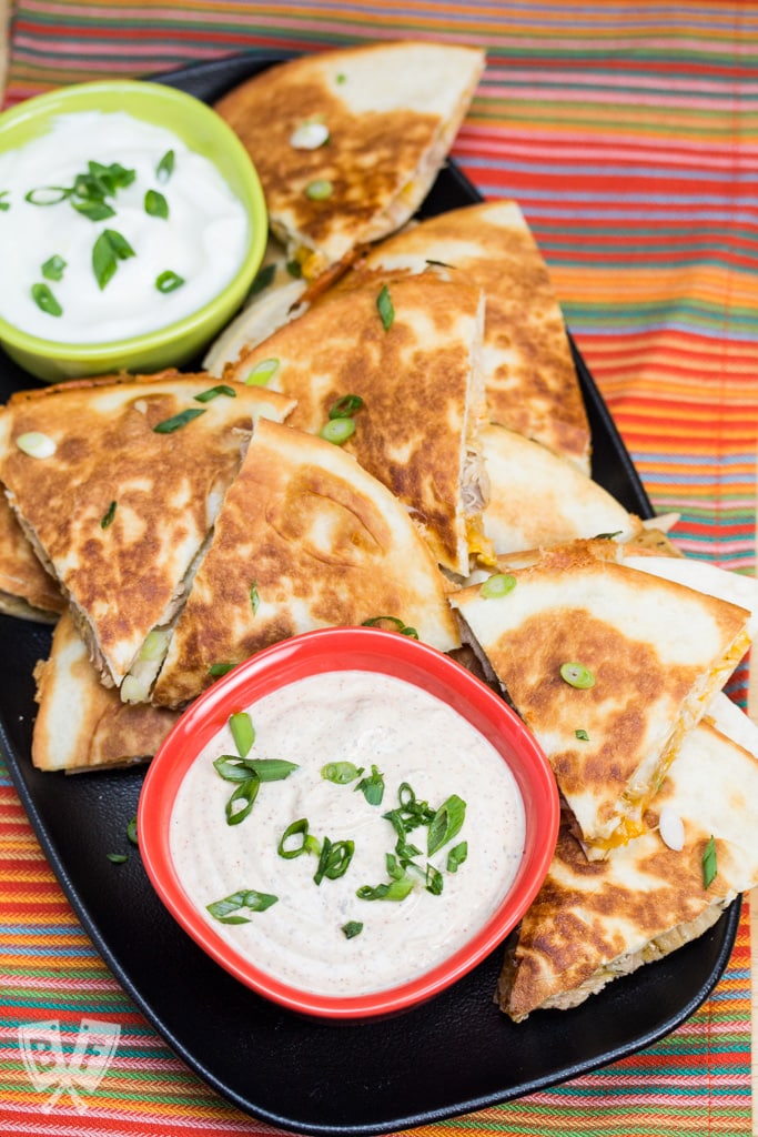 Chicken Quesadillas with Chipotle Ranch Dip