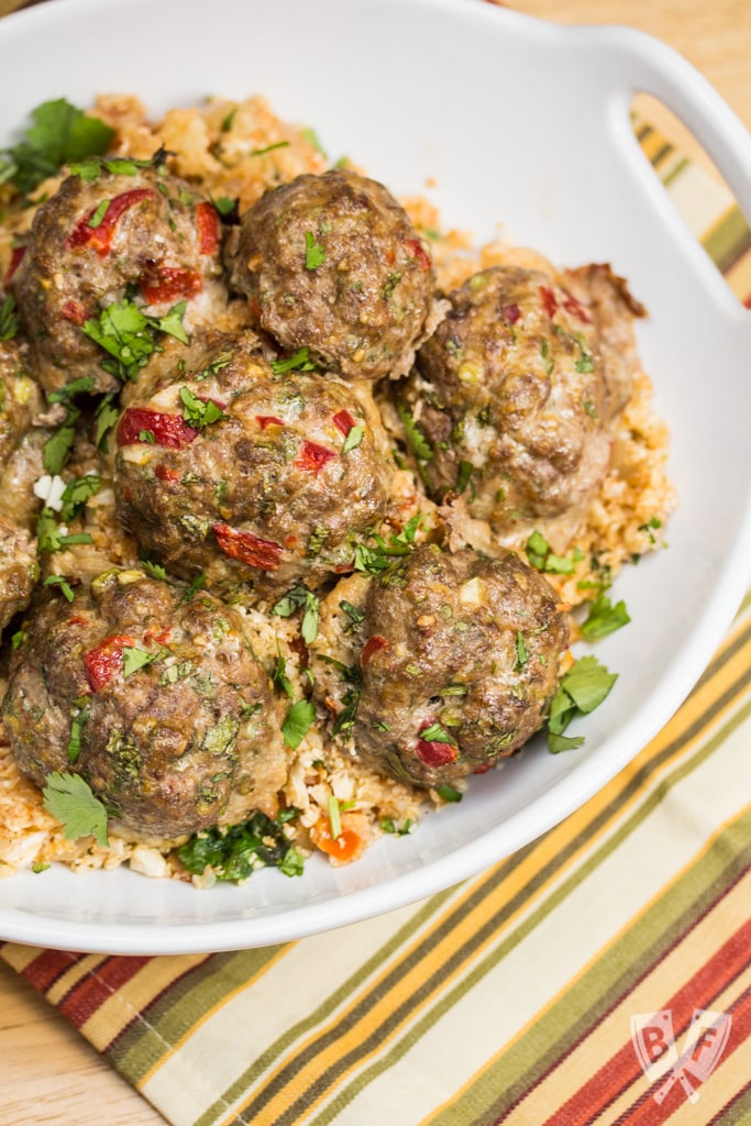 Tex-Mex Meatballs with Mexican Cauliflower Rice: This paleo, gluten free Tex-Mex meal is simple enough for a weeknight and impressive enough for company. Super flavorful clean eating at its best!