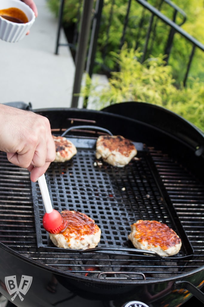 Bar-B-Q Turkey Burgers with Grilled Pineapple Guacamole: Grilled pineapple-studded guacamole is piled on top of these turkey burgers that have been brushed with a sweet-and-spicy bar-b-q sauce. #ad