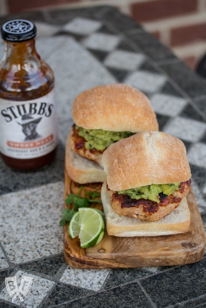 Bar-B-Q Turkey Burgers with Grilled Pineapple Guacamole: Grilled pineapple-studded guacamole is piled on top of these turkey burgers that have been brushed with a sweet-and-spicy bar-b-q sauce. #ad