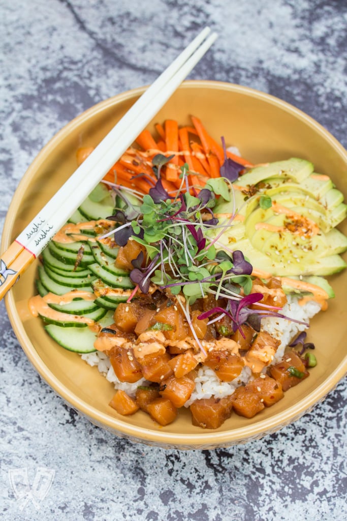 Spicy Salmon Poke Bowl: Satisfy your sushi cravings at home without all the fuss of wrapping and rolling with this simple spicy salmon poke bowl recipe.