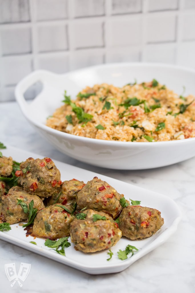 Tex-Mex Meatballs with Mexican Cauliflower Rice: This paleo, gluten free Tex-Mex meal is simple enough for a weeknight and impressive enough for company. Super flavorful clean eating at its best!