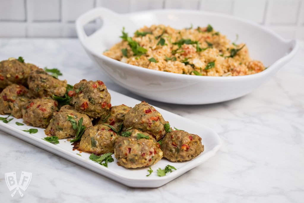 Tex-Mex Meatballs with Mexican Cauliflower Rice: This paleo, gluten free Tex-Mex meal is simple enough for a weeknight and impressive enough for company. Super flavorful clean eating at its best!