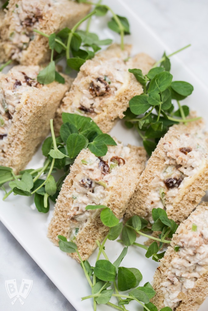 Turkey Salad Tea Sandwiches with Dried Cherries: Dried sour cherries add a pop of sweet-tart flavor to the turkey filling in this simple yet elegant tea sandwich recipe. Perfect party food! #ad