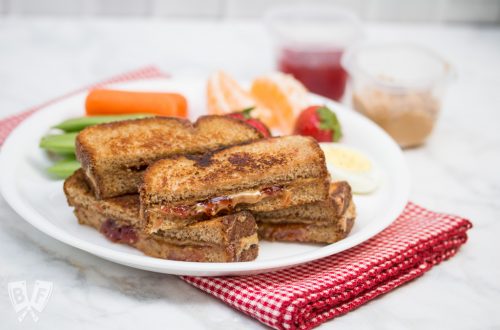Grilled PB&J sticks on a plate.