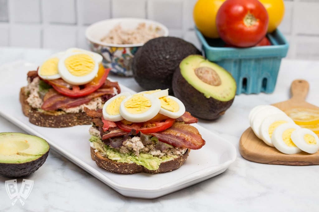 TABLET Sandwich: A classic BLT, tuna salad, and avocado toast join forces in this epic sandwich mashup! An easy, delicious lunchtime classic that's sure to be a hit! #BaconMonth