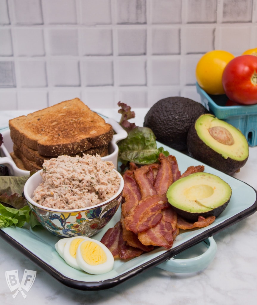 TABLET Sandwich: A classic BLT, tuna salad, and avocado toast join forces in this epic sandwich mashup! An easy, delicious lunchtime classic that's sure to be a hit! #BaconMonth