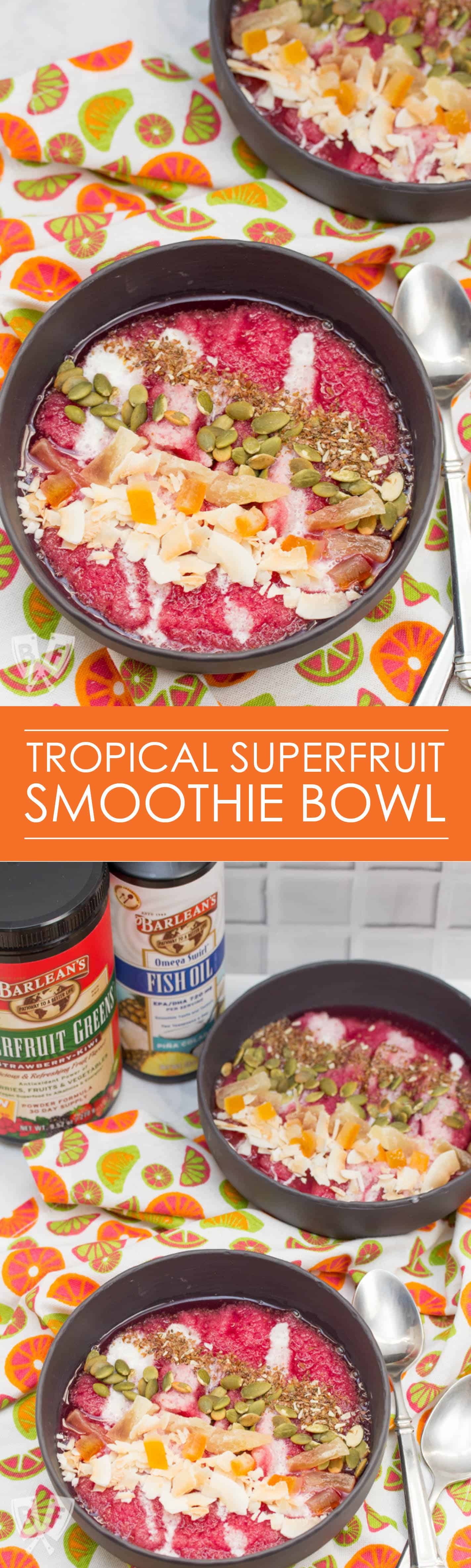 #ad This tropical smoothie bowl is loaded with antioxidants and Omega-3s and is ready in under 5 minutes! An easy, delicious way to wake up and eat your greens! #ChillWithBarleans