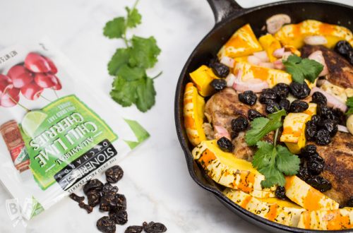 Latin-Spiced Pork + Squash Skillet with Chili Lime Cherries: (#ad) This smoky-sweet single skillet meal is a quick and easy way to get a comfort food dinner with Latin flair on the table any night of the week.