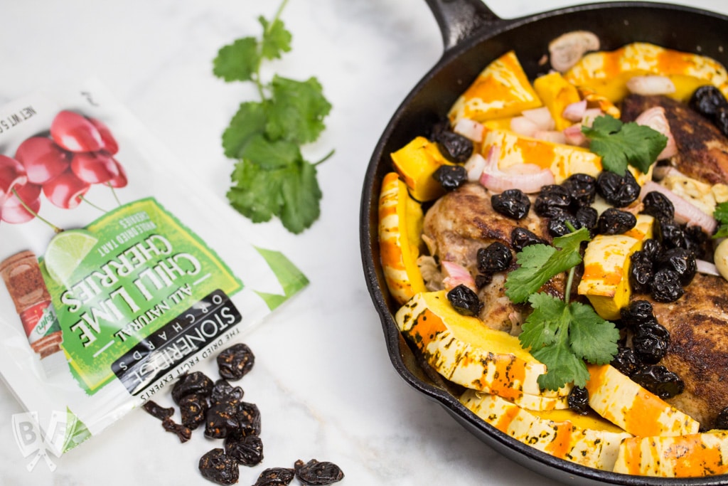 Latin-Spiced Pork + Squash Skillet with Chili Lime Cherries: (#ad) This smoky-sweet single skillet meal is a quick and easy way to get a comfort food dinner with Latin flair on the table any night of the week.