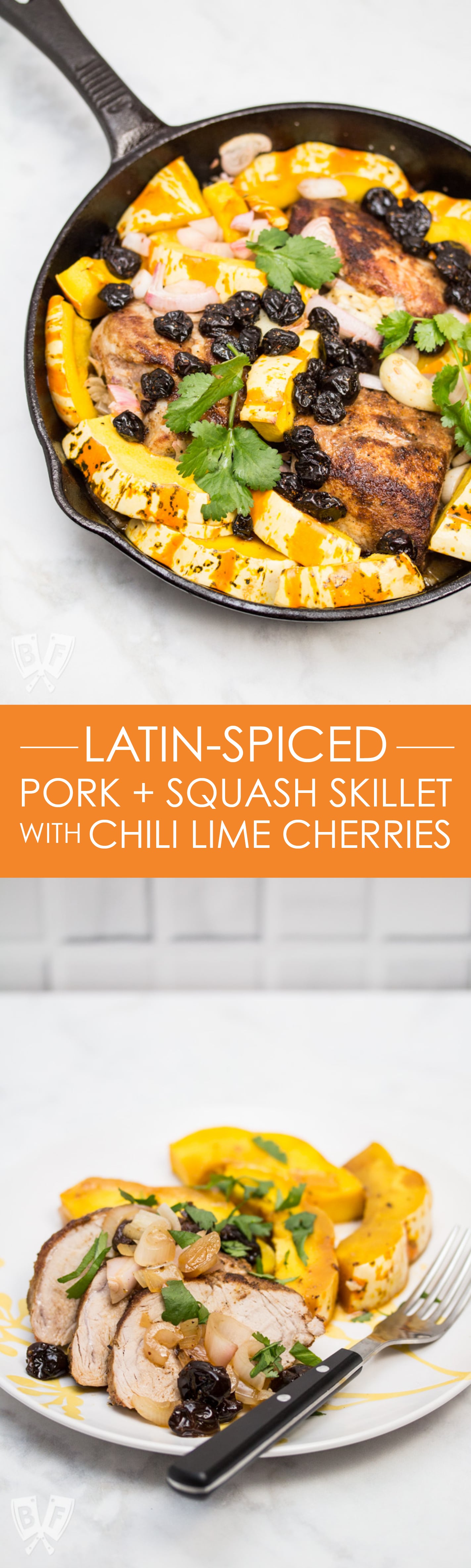Latin-Spiced Pork + Squash Skillet with Chili Lime Cherries: (#ad) This smoky-sweet single skillet meal is a quick and easy way to get a comfort food dinner with Latin flair on the table any night of the week.