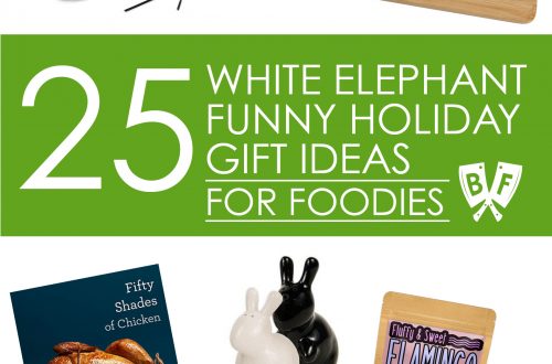 White Elephant Funny Holiday Gift Ideas for Foodies: Looking for funny stocking stuffers + holiday gift ideas for the food lovers in your life? This collection of 25 food + drink items is sure to be a hit!