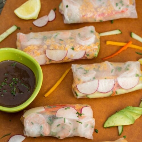 Summer rolls with hoisin dipping sauce.