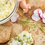 Overhead view of French-Inspired Egg Salad Sandwiches.
