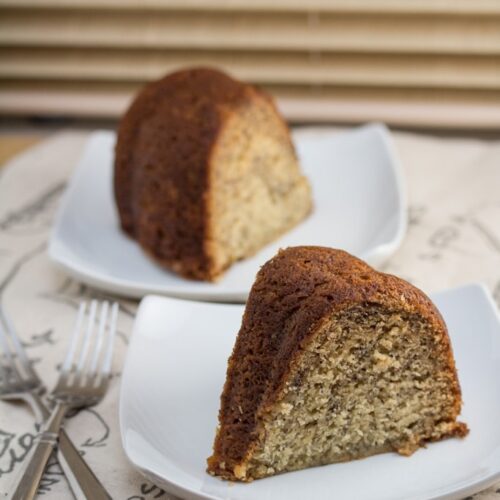 Slices of The Best Banana Bundt Cake on plates.