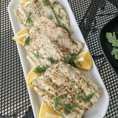 Platter of Bavarian Grilled Sand Shark with Lemon + Dill.