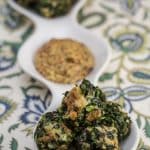 Spinach balls and dipping sauce.