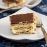 2 plates of Chocolate-Éclair Icebox Dessert with forks.