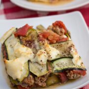 Slice of zucchini lasagna on a plate.