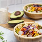 Bowls of Taco Salad with Homemade Chipotle Ranch Dressing.