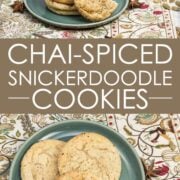 2 views of a plate of Chai Spiced Snickerdoodle Cookies with a bowl of whole spices in the background.