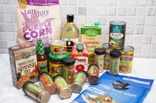 An assortment of Mexican cooking ingredients displayed on a kitchen counter.