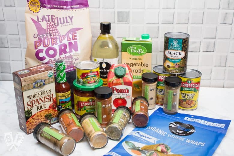 An assortment of Mexican cooking ingredients displayed on a kitchen counter.