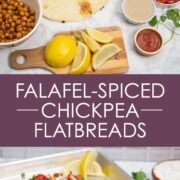 Overhead view of the ingredients for Falafel-Spiced Chickpea Flatbreads.