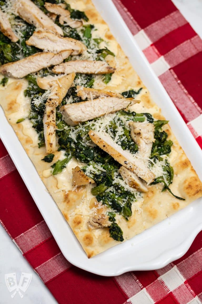 Chicken and Broccoli Rabe Pizza with Alfredo Sauce